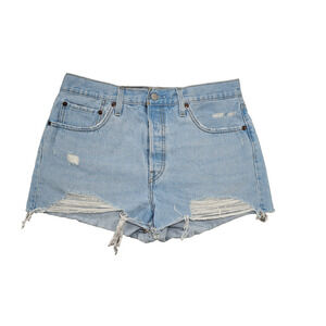 Levi’s 501 Distressed Cutoff Shorts W32 Light Wash Denim High Rise Raw Hem